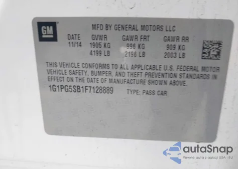 2015 Chevrolet Cruze Ltz z USA, uszkodzony, nr VIN 1G1PG5SB1F7128889